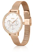 Montre à effet doré avec lunette sertie de cristaux