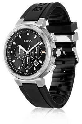 Montre chronographe avec bracelet noir à logo embossé