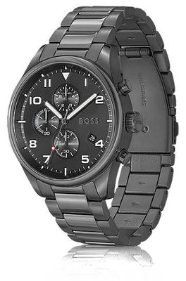 Montre chronographe en acier plaqué gris à cadran noir