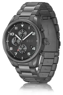 Montre chronographe en acier plaqué gris à cadran noir