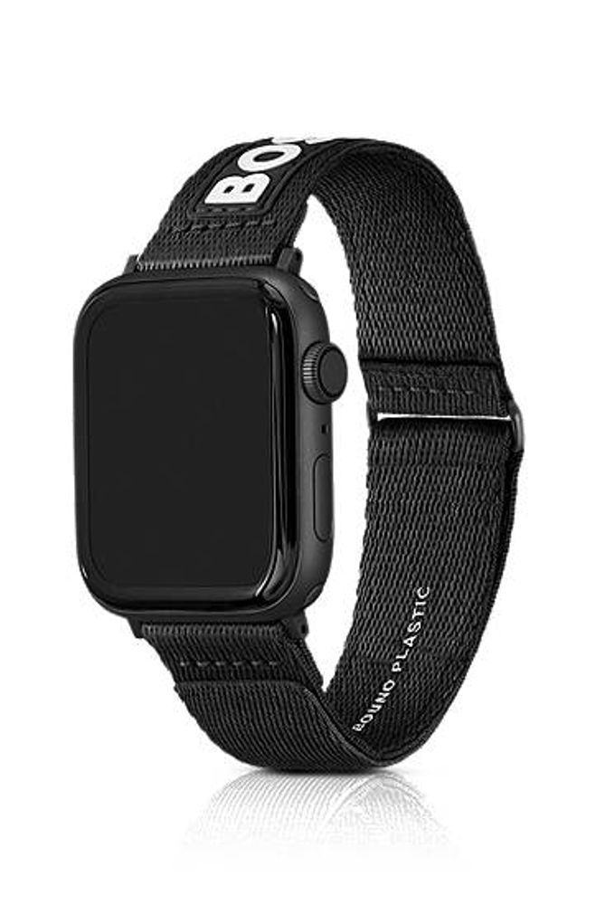 Bracelet Apple Watch en tissu noir avec logo contrastant