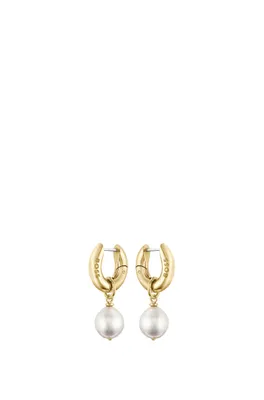 Boucles d’oreilles dorées logotées avec perles amovibles