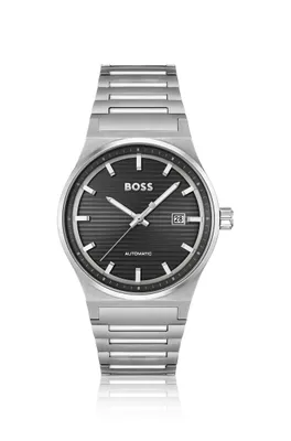 Montre automatique avec cadran rainuré et bracelet à maillons