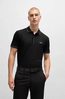 Slim-fit polo shirt stretch piqué with S.Caf