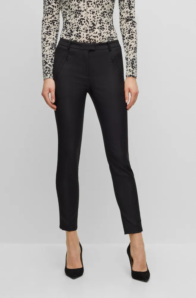 Cropped slim-fit trousers with zipped hems