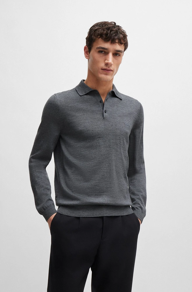 Knit polo sweater virgin wool