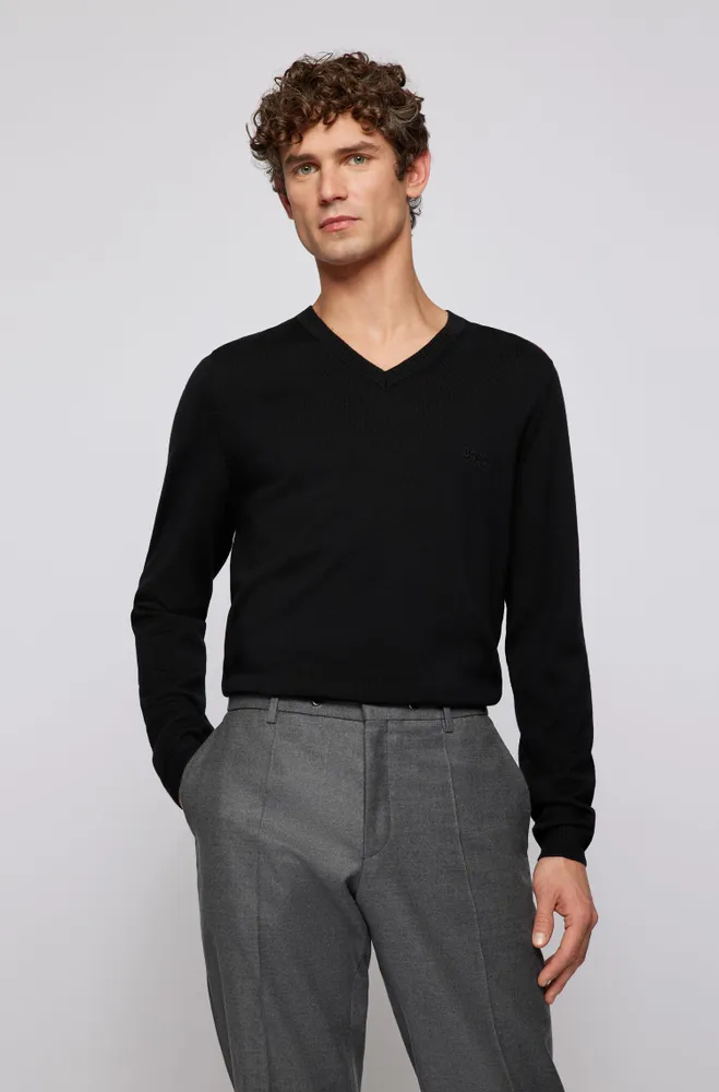 Regular-fit V-neck sweater extra-fine merino wool