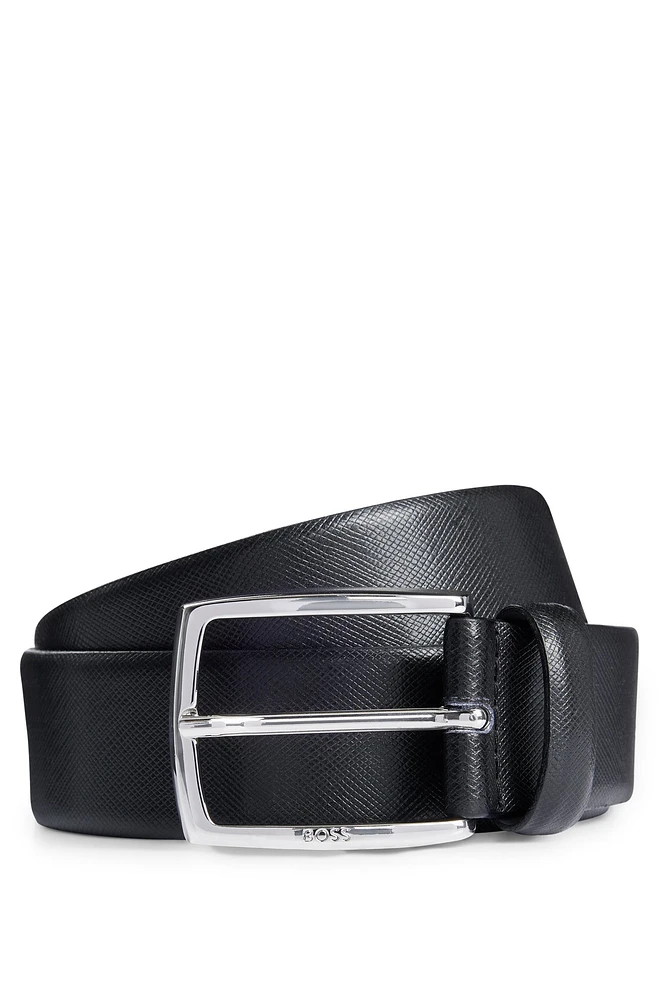 Leather belt with seasonal embossing