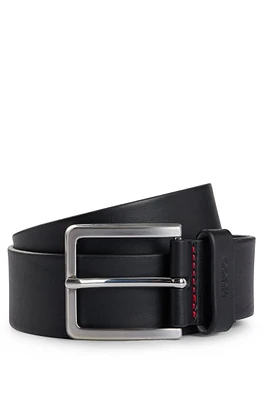 Grainy embossed-leather belt with brushed metal hardware