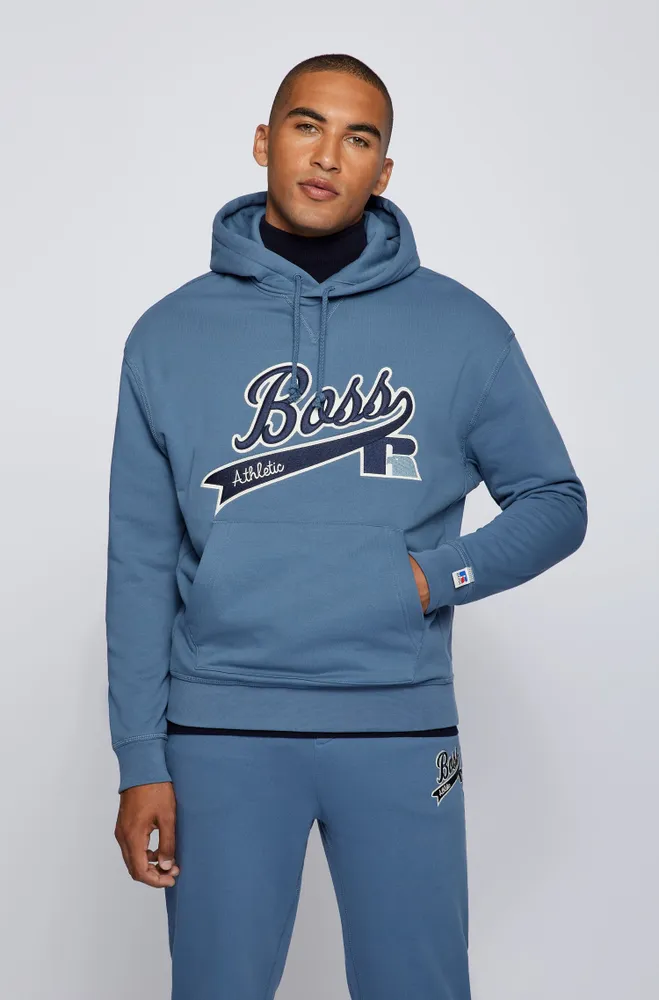 BOSS - Cotton hooded sweatshirt with contrast logo