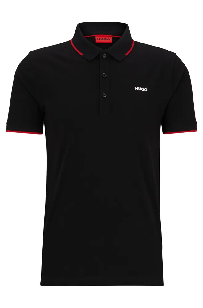 Stretch-cotton slim-fit polo shirt with printed logo