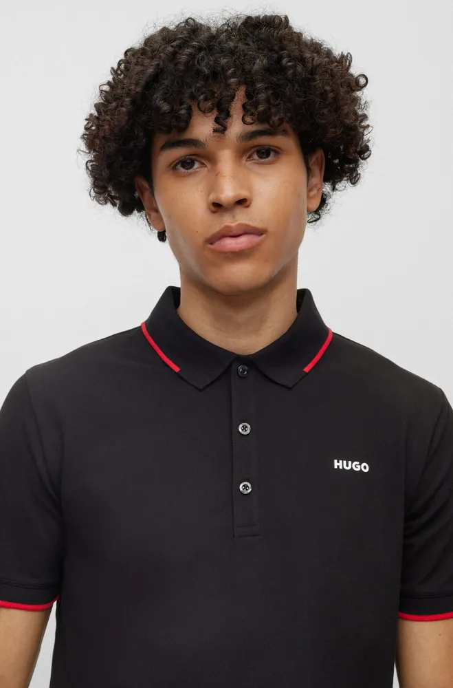 Stretch-cotton slim-fit polo shirt with printed logo