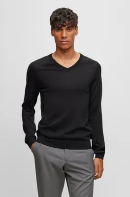 Slim-fit V-neck sweater virgin wool