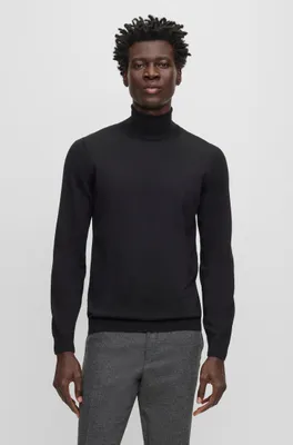 Regular-fit roll-neck sweater mercerized virgin wool