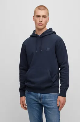 BOSS - Cotton-terry hoodie with logo patch Dark Blue