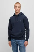 BOSS - Cotton-terry hoodie with logo patch Dark Blue