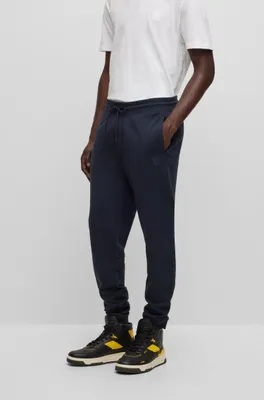 BOSS - Cotton-terry tracksuit bottoms with logo patch Dark Blue