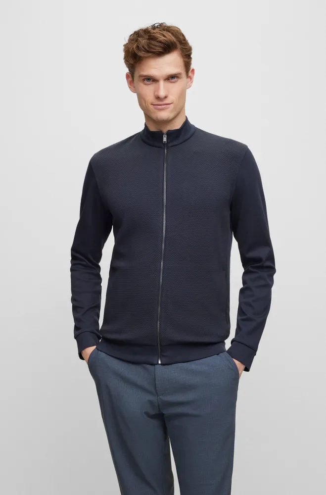 Pima-cotton zip-up sweatshirt with structured front