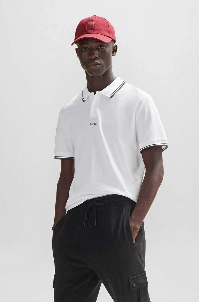 Cotton-piqué polo shirt with contrast logo and tipping