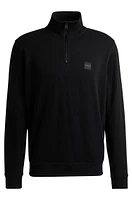 Cotton-terry zip-neck sweatshirt with logo patch