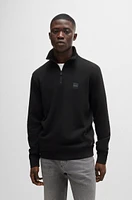 Cotton-terry zip-neck sweatshirt with logo patch