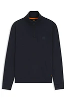 Zip-neck sweatshirt cotton terry with logo patch