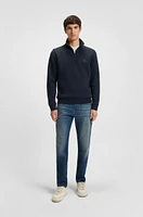 Zip-neck sweatshirt cotton terry with logo patch