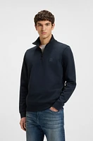 Zip-neck sweatshirt cotton terry with logo patch