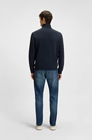 Zip-neck sweatshirt cotton terry with logo patch