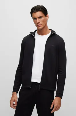 Interlock-cotton zip-up sweatshirt with piqué panel