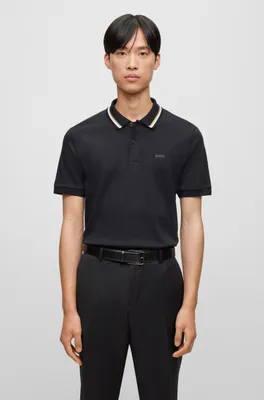 Slim-fit polo shirt cotton with striped collar