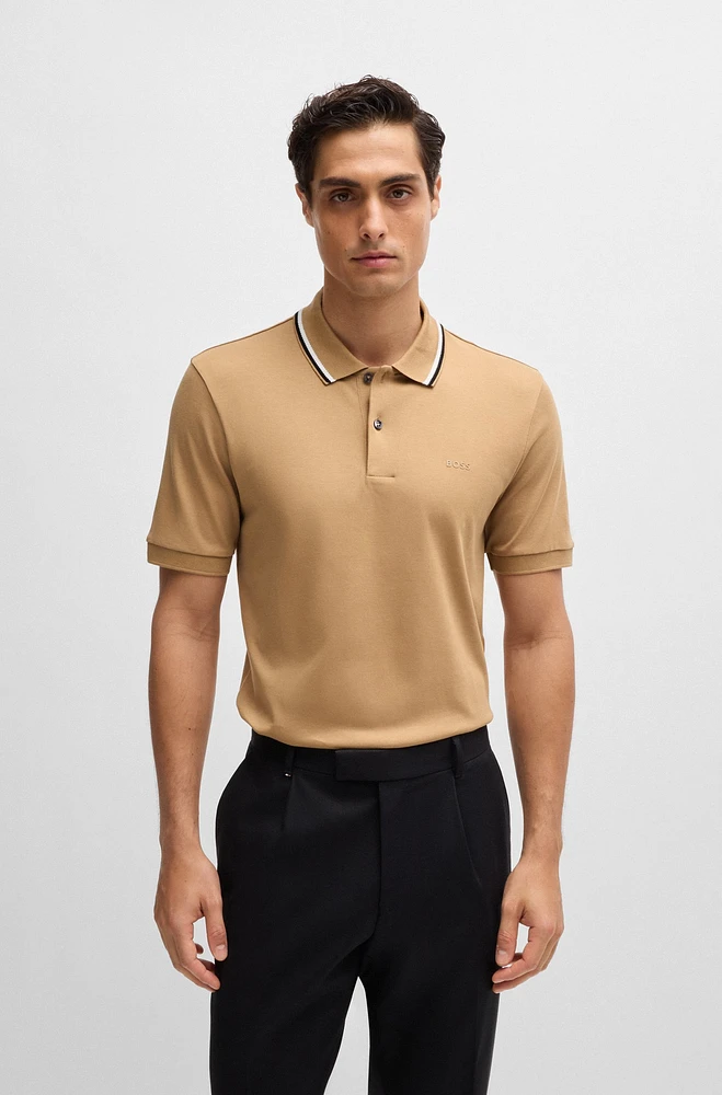 Slim-fit polo shirt cotton with striped collar