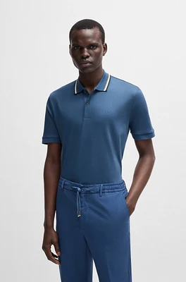 Slim-fit polo shirt cotton with striped collar