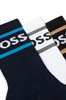 Three-pack of short socks with stripes and logo