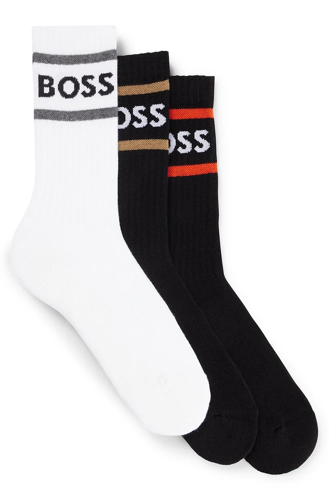 BOSS - Three-pack of short socks with stripes and logo