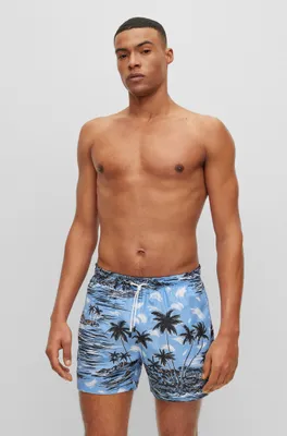 Seasonal-print swim shorts quick-drying fabric