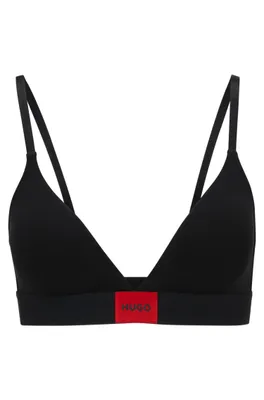 HUGO - Stretch-cotton triangle bra with red logo label