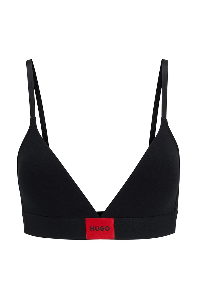 HUGO Stretch-cotton triangle bra with red logo label