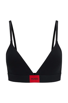 Stretch-cotton triangle bra with red logo label