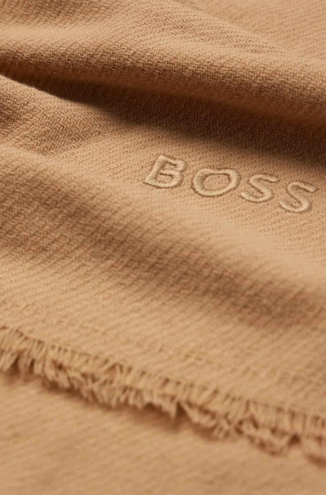 Logo-embroidered scarf in wool jacquard