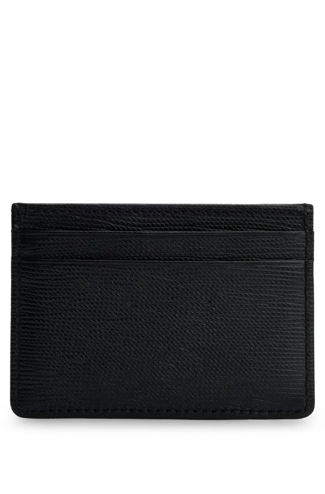 Embossed-leather card holder with logo plaque