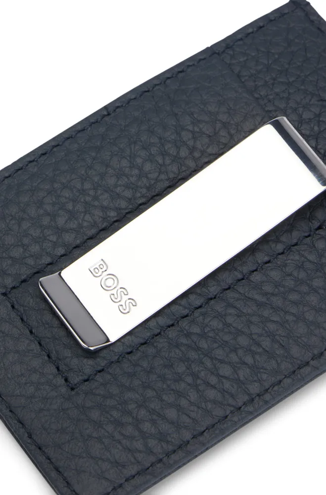 BOSS - Italian-leather wallet with polished-silver logo
