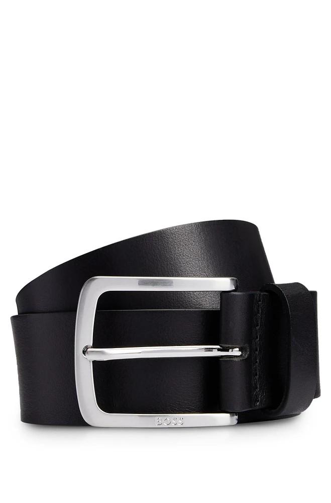 Italian-leather belt with logo-engraved buckle