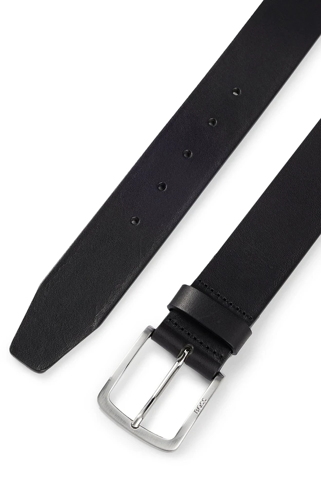 Italian-leather belt with logo-engraved buckle