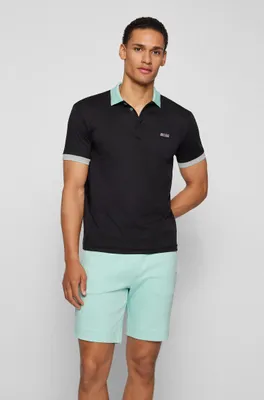 Interlock-cotton slim-fit polo shirt with logo patch