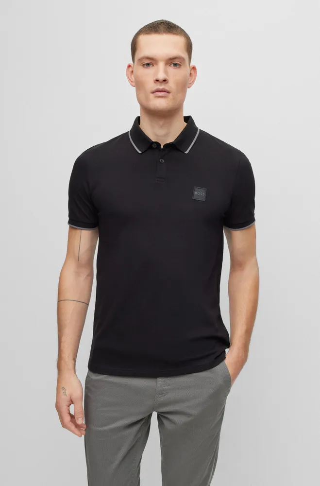 Stretch-cotton slim-fit polo shirt with logo patch