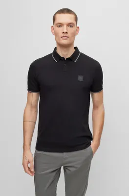 Stretch-cotton slim-fit polo shirt with logo patch