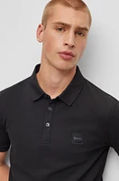 Stretch-cotton slim-fit polo shirt with logo patch