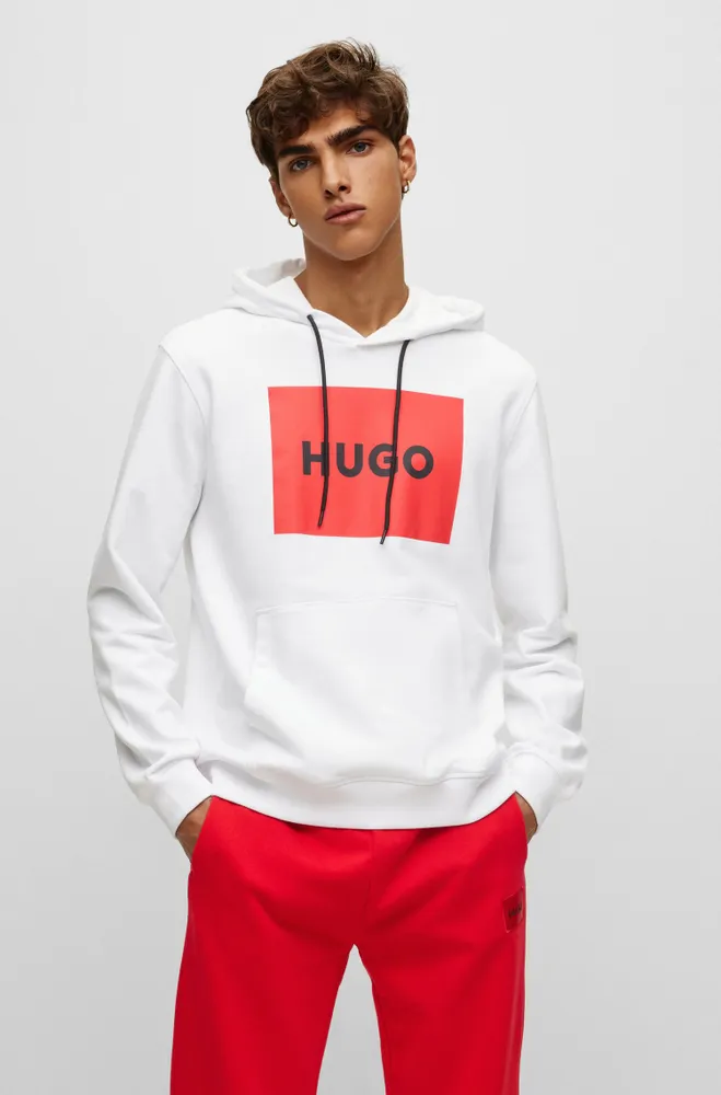 BOSS - Sudadera con capucha en felpa de algodón con parche de logo