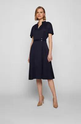 Belted dress with open neckline
